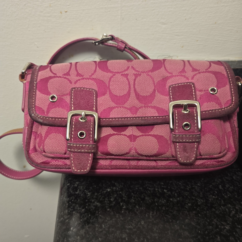Coach Pink Signature Jacquard Crossbody Bag